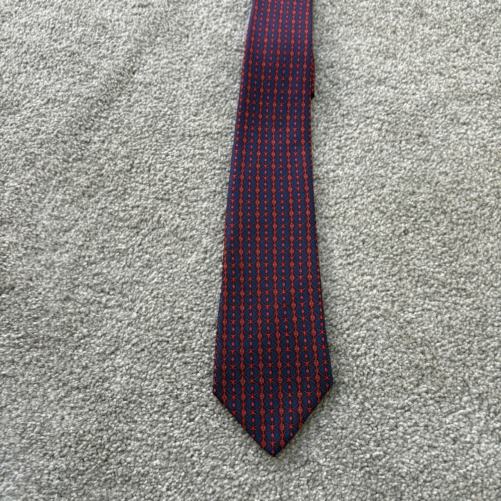Authentic Hermès Paris Silk Twill Tie - Pattern 928 HA - Red & Blue Geometric